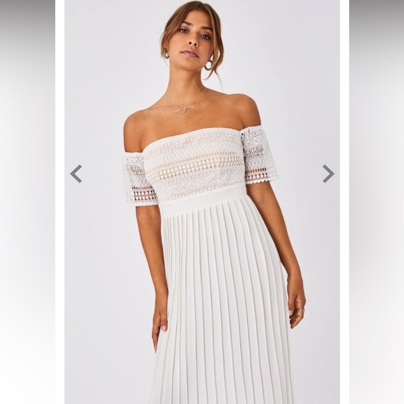 Little Mistress Baby Blue “Ellen” Crochet Lace Bardot Midaxi Dress - Picture 3 of 10